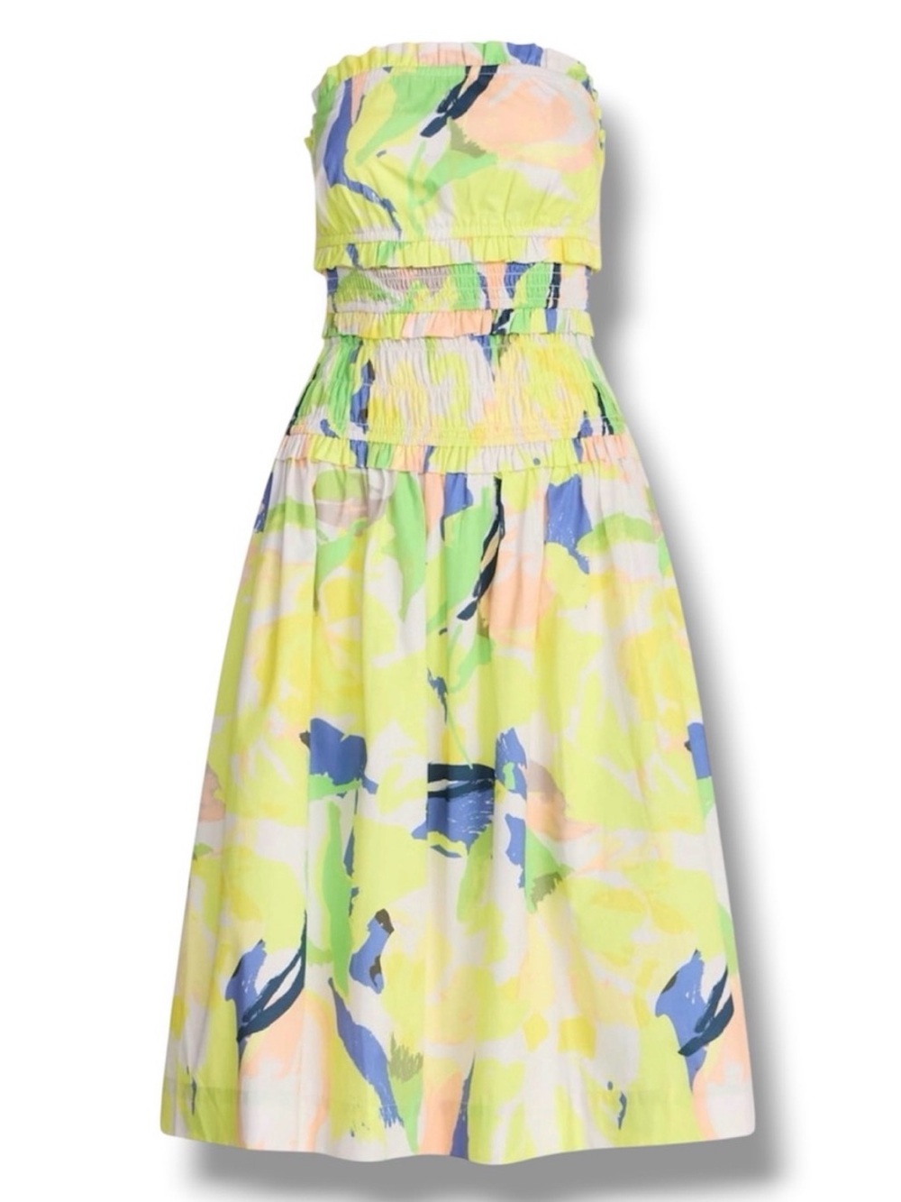 Women's Yellow Floral-Print Strapless Summer Dress